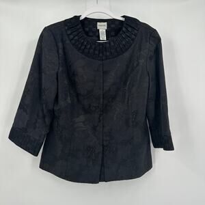 Chicos Womens Jacket‎ Size 1 US M Black Textured Minimalist Career Capsule